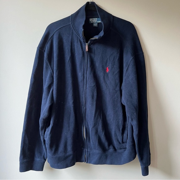 Vintage Polo By Ralph Lauren Mens Jacket cardigan Size XL Full Zip Cotton navy - Picture 2 of 9